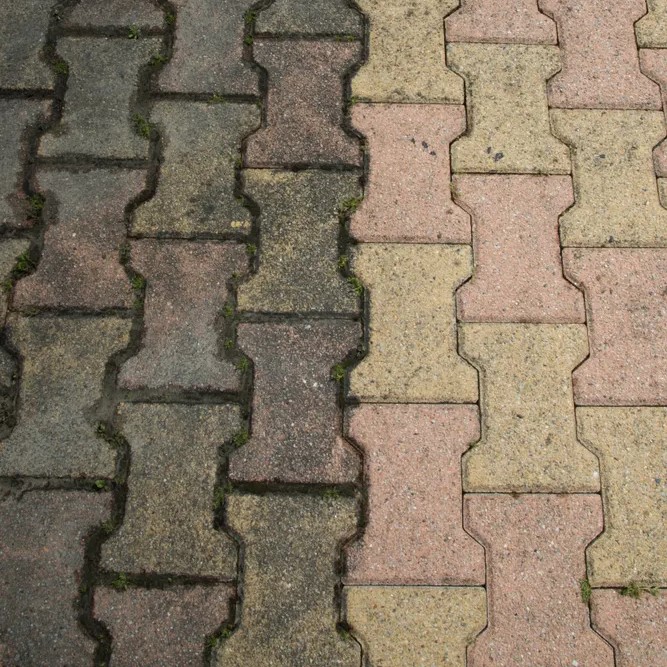 The difference a knowledgeable and experienced residential pressure washing expert can make on brick pavers is astounding